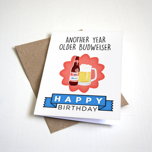 Older But Wiser Birthday Card - Beer Themed Birthday Greeting For Husband